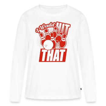 Je frapperais ce drôle de bowling retro bowler - T-shirt manches longues Premium bio Femme - blanc - Devant - Julia (174cm)