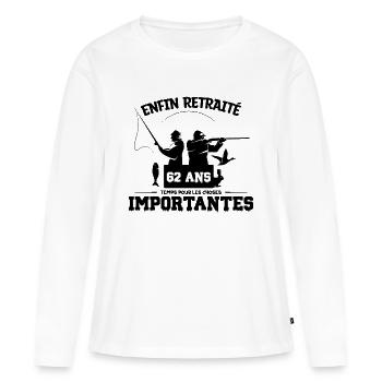 Enfin Retraité - T-shirt manches longues Premium bio Femme - blanc - Devant - Julia (174cm)