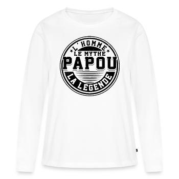 Papou Fete Des Grand Père Papy - T-shirt manches longues Premium bio Femme - blanc - Devant - Julia (174cm)