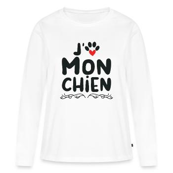 J aime mon chien - T-shirt manches longues Premium bio Femme - blanc - Devant - Julia (174cm)