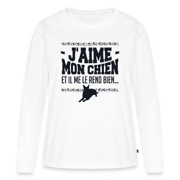 J aime mon chien - T-shirt manches longues Premium bio Femme - blanc - Devant - Julia (174cm)