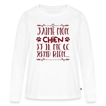 J aime mon chien - T-shirt manches longues Premium bio Femme - blanc - Devant - Julia (174cm)