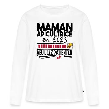 2023 Maman Apicultrice Apiculture Abeille Humour - T-shirt manches longues Premium bio Femme - blanc - Devant - Julia (174cm)