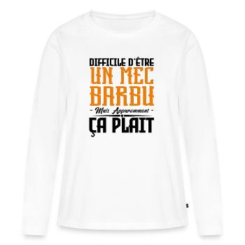 mec barbu, citations barbe, cadeau mec - T-shirt manches longues Premium bio Femme - blanc - Devant - Julia (174cm)