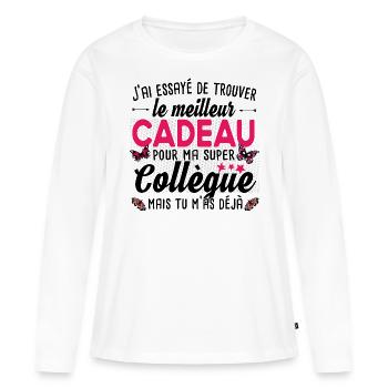 Collègue Collègues Femme T-shirt Mug Cadeau - T-shirt manches longues Premium bio Femme - blanc - Devant - Julia (174cm)