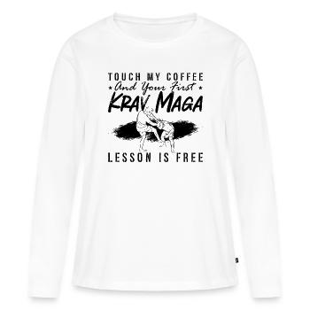 Touch My Coffee et Krav Maga Close Combat Fighter - T-shirt manches longues Premium bio Femme - blanc - Devant - Julia (174cm)