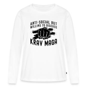 Anti-Social Mais Krav Maga Arts Martiaux MMA Fighter - T-shirt manches longues Premium bio Femme - blanc - Devant - Julia (174cm)