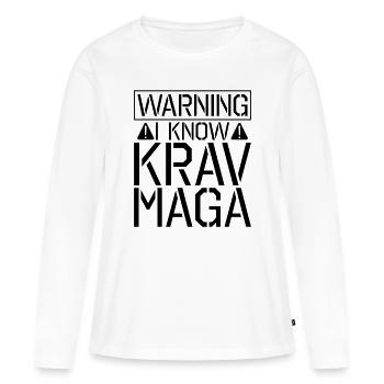 Attention Je Connais Krav Maga Contact Fight MMA Fighter - T-shirt manches longues Premium bio Femme - blanc - Devant - Julia (174cm)