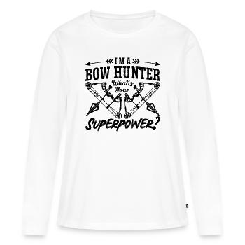 Je suis un chasseur d’arc Qu’est-ce que Bowhunting Target Bowhunter - T-shirt manches longues Premium bio Femme - blanc - Devant - Julia (174cm)