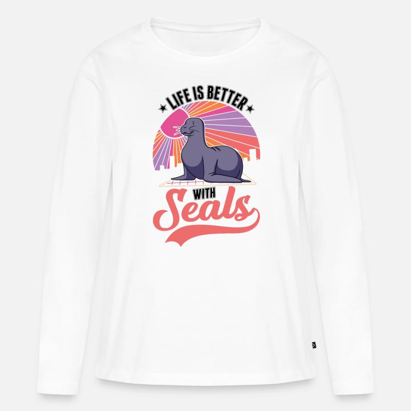 Das Leben ist besser mit einem Seehund Robbe - Frauen Premium Bio Langarmshirt - Weiß