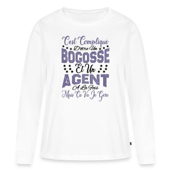 c'est compliqué d'être un Bogosse et un Agent. - T-shirt manches longues Premium bio Femme - blanc - Devant - Julia (174cm)