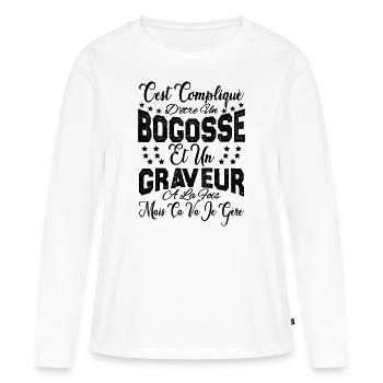 c'est compliqué d'être un Bogosse et un Graveur. - T-shirt manches longues Premium bio Femme - blanc - Devant - Julia (174cm)