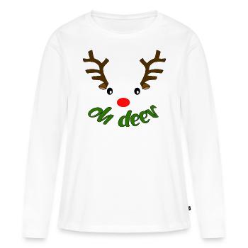 Renne de Noël disant"oh malheur » « oh cerf (dier) » - T-shirt manches longues Premium bio Femme - blanc - Devant - Julia (174cm)