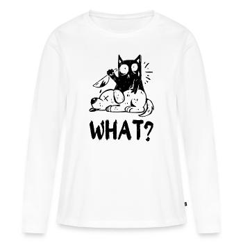Quoi? Chat noir meurtrier avec couteau - T-shirt manches longues Premium bio Femme - blanc - Devant - Julia (174cm)