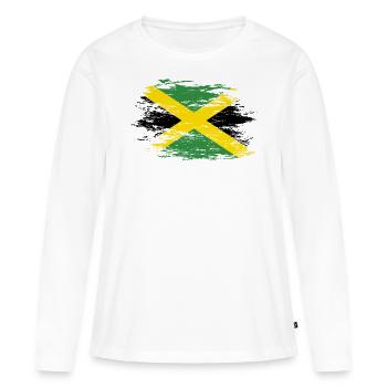Drapeau de la Jamaïque utilisé - T-shirt manches longues Premium bio Femme - blanc - Devant - Julia (174cm)