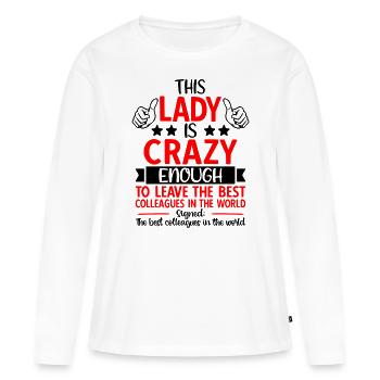 Cadeau d’adieu Collègue d’adieu Changement d’emploi - T-shirt manches longues Premium bio Femme - blanc - Devant - Julia (174cm)