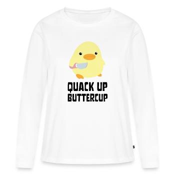 Quack Up Buttercup Duck avec couteau Ente mit Messer - T-shirt manches longues Premium bio Femme - blanc - Devant - Julia (174cm)