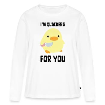 I’m Quackers For You - Drôle de canard avec couteau Meme - T-shirt manches longues Premium bio Femme - blanc - Devant - Julia (174cm)