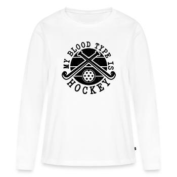 My Blood Type Is Retro Floor Ball Hockey Player - Women's Premium Organic Long Sleeve Shirt - white - Front - Julia (174cm)