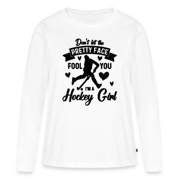 Don't Let The Pretty Face Floor Ball Hockey Player - Women's Premium Organic Long Sleeve Shirt - white - Front - Julia (174cm)