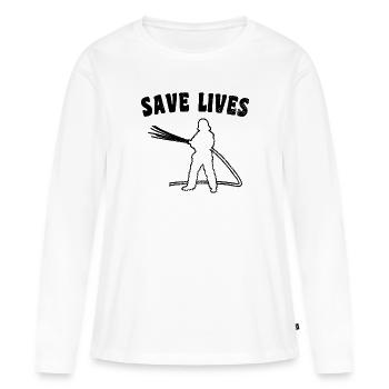 Slogan des pompiers - T-shirt manches longues Premium bio Femme - blanc - Devant - Julia (174cm)