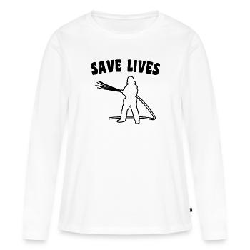 Slogan des pompiers - T-shirt manches longues Premium bio Femme - blanc - Devant - Julia (174cm)