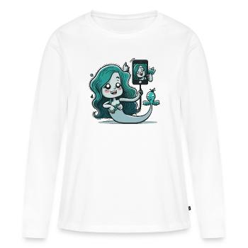 Sirène aimant les selfies - T-shirt manches longues Premium bio Femme - blanc - Devant - Julia (174cm)