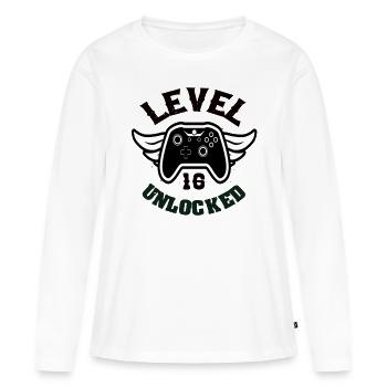 Niveau 16 Débloqué 16 Anniversaire - T-shirt manches longues Premium bio Femme - blanc - Devant - Julia (174cm)