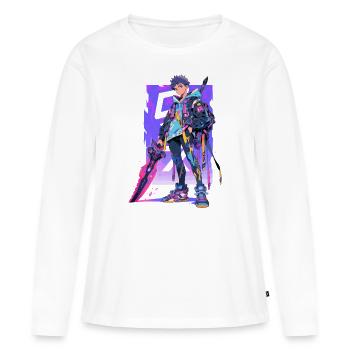 Shibuya: Cool Anime Boy avec épée japonaise - T-shirt manches longues Premium bio Femme - blanc - Devant - Julia (174cm)