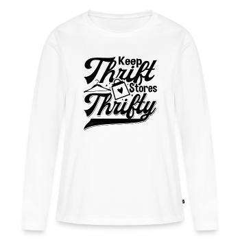 Keep Thrift Stores Thrifty Second Hand Thrifter - Frauen Premium Bio Langarmshirt - Weiß - Vorne - Julia (174cm)