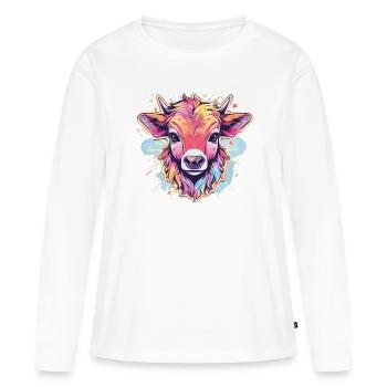 Vache Tête de vache Audacieuse Agriculture Veau - T-shirt manches longues Premium bio Femme - blanc - Devant - Julia (174cm)