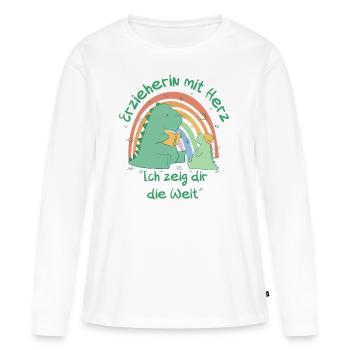 Erzieherin mit Herz "Ich zeig dir die Welt" - Frauen Premium Bio Langarmshirt - Weiß - Vorne - Julia (174cm)