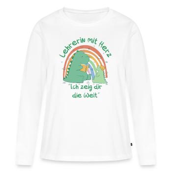Lehrerin mit Herz - Ich zeig dir die Welt - Frauen Premium Bio Langarmshirt - Weiß - Vorne - Julia (174cm)