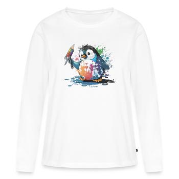Palette de pingouins - T-shirt manches longues Premium bio Femme - blanc - Devant - Julia (174cm)