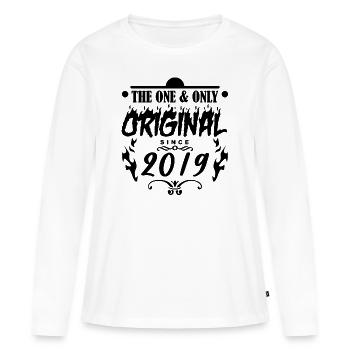 2019 - Baujahr 2019 - Jahrgang 2019 - Frauen Premium Bio Langarmshirt - Weiß - Vorne - Julia (174cm)