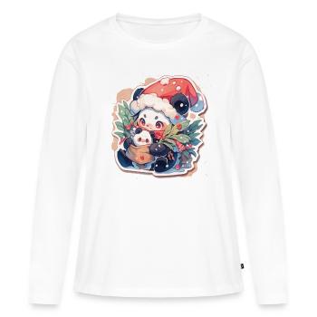 Panda Noël Panda Pandas Panda Noël - T-shirt manches longues Premium bio Femme - blanc - Devant - Julia (174cm)