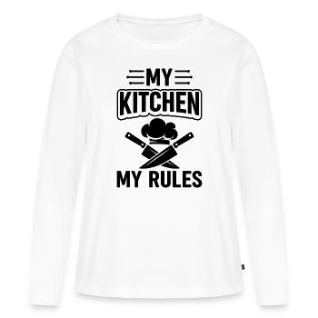 Ma cuisine Mes règles Cuisine chapeau et couteaux Cuisine - T-shirt manches longues Premium bio Femme - blanc - Devant - Julia (174cm)