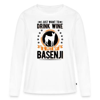Basenji et vin - T-shirt manches longues Premium bio Femme - blanc - Devant - Julia (174cm)