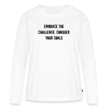 Fitness - Relevez le défi, conquérez votre - T-shirt manches longues Premium bio Femme - blanc - Devant - Julia (174cm)