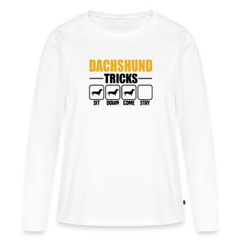 Astuces teckel - T-shirt manches longues Premium bio Femme - blanc - Devant - Julia (174cm)