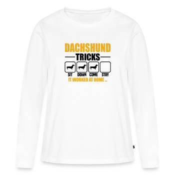 Astuces teckel - T-shirt manches longues Premium bio Femme - blanc - Devant - Julia (174cm)