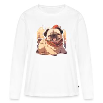 Carlin Carlin Chien Carlin Noël Carlin Noël - T-shirt manches longues Premium bio Femme - blanc - Devant - Julia (174cm)
