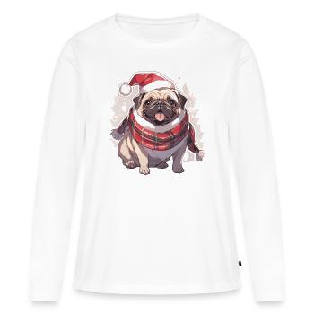 Carlin Carlin Chien Carlin Noël Carlin Noël - T-shirt manches longues Premium bio Femme - blanc - Devant - Julia (174cm)