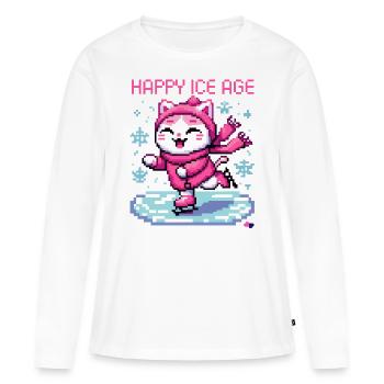 CHAT DE PATINAGE SUR GLACE DRÔLE EN PIXEL ART RÉTRO - T-shirt manches longues Premium bio Femme - blanc - Devant - Julia (174cm)