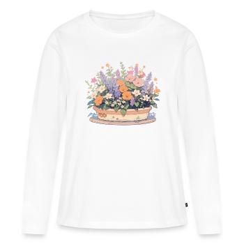 Fleurs, Bouquet, Fleur, Botanique, Jardin - T-shirt manches longues Premium bio Femme - blanc - Devant - Julia (174cm)