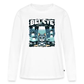 Drôle Alien Alien Croire - T-shirt manches longues Premium bio Femme - blanc - Devant - Julia (174cm)