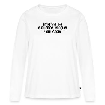 Fitness - Relevez le défi, conquérez votre - T-shirt manches longues Premium bio Femme - blanc - Devant - Julia (174cm)