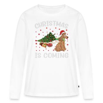 Noël arrive version chien - T-shirt manches longues Premium bio Femme - blanc - Devant - Julia (174cm)