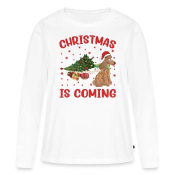 Noël arrive version chien - T-shirt manches longues Premium bio Femme - blanc - Devant - Julia (174cm)