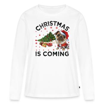 Noël arrive version chien - T-shirt manches longues Premium bio Femme - blanc - Devant - Julia (174cm)